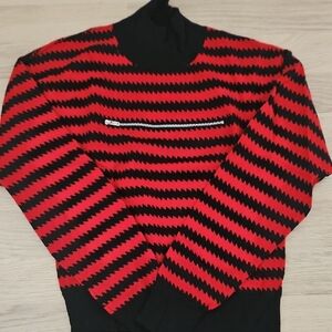 Sonia Rykiel Bold Red and Black 100% Cashmere Turtleneck Knit